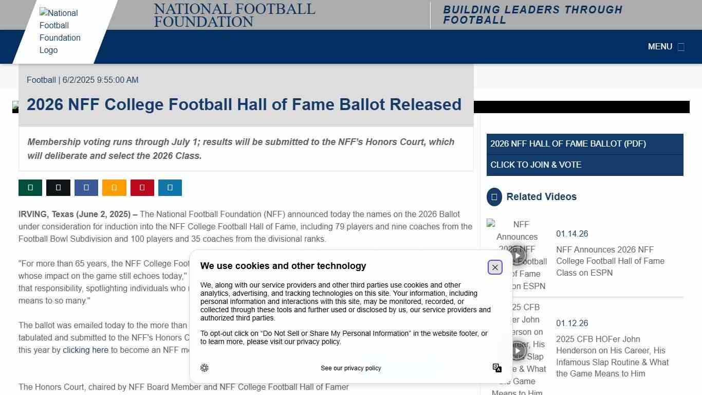 2026 NFF College Football Hall of Fame Ballot Released - National Football Foundation