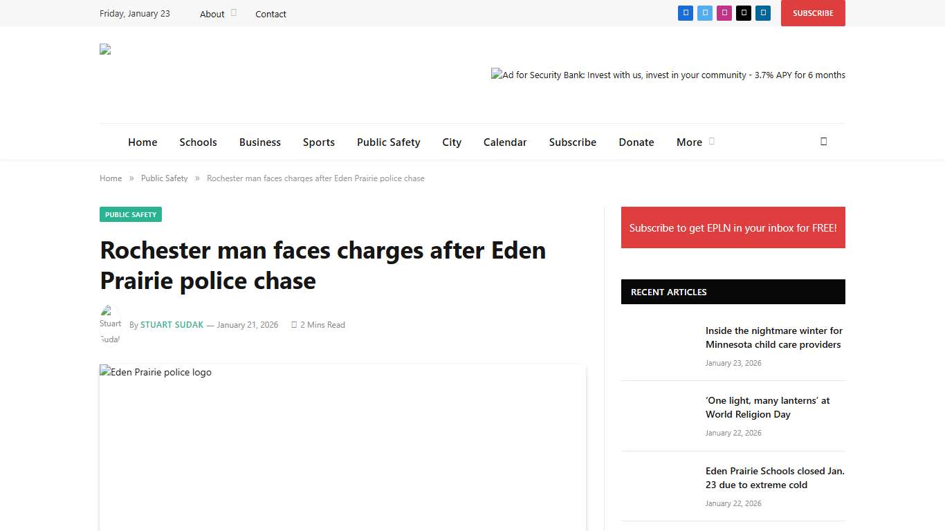 Rochester man faces charges after Eden Prairie police chase - Eden Prairie Local News