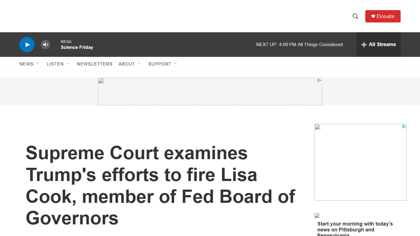 Supreme Court examines Trump's efforts to fire Lisa Cook, member of Fed Board of Governors 90.5 WESA